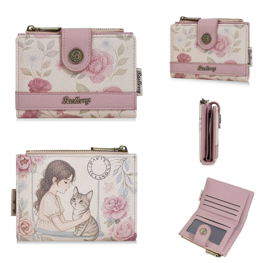 Baellerry New Fashion Women Wallets Floral Print Card & ID Holders Zipper Coin Purses High Quality Small Wallet For Girls Y260206