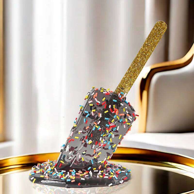 Creative Handicraft Decorative Items Resin Melting Popsicle Sculpture with Colorful Sprinkles and Golden Glitter Stick for Home S260204