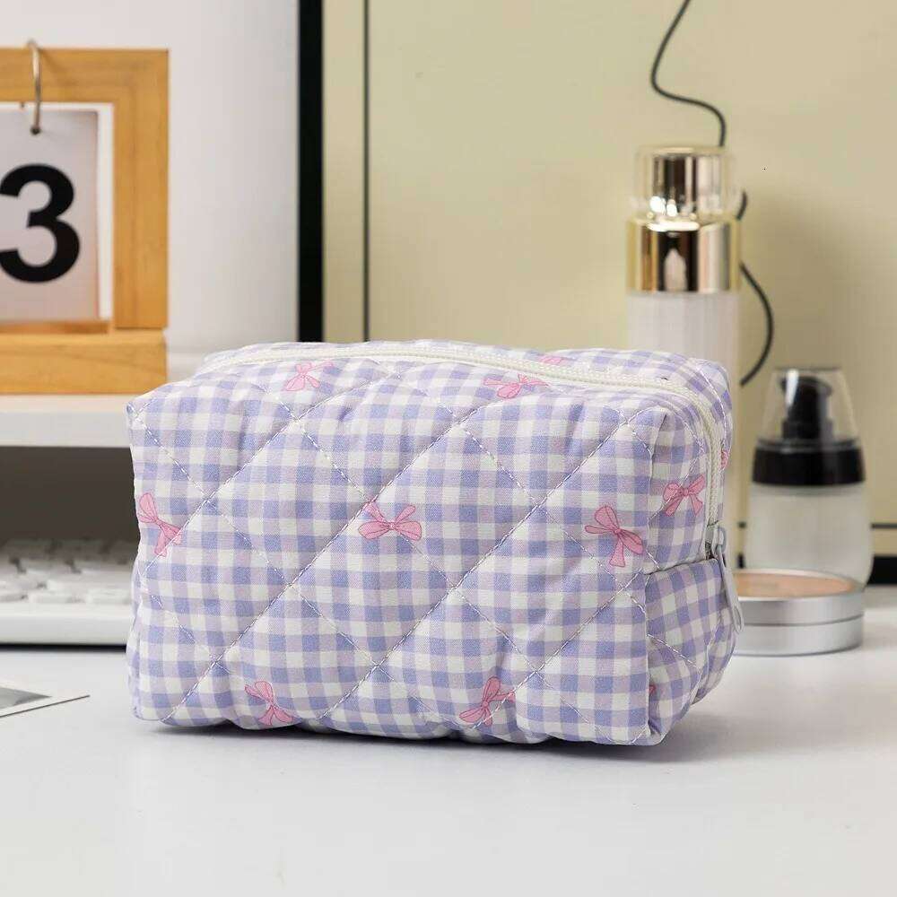 New Bow Quilted Makeup Bag Multifunctional Large Capacity Cosmetic Organizer Toiletry Handbag Women Y260206