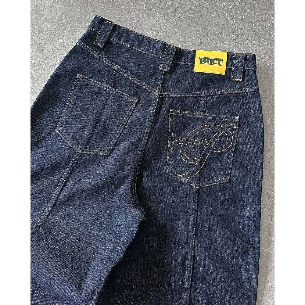 Casual Retro Letter Stripes Fashion Oversized Jeans Men 2025 American Punk Harajuku Washing Straight Wide-leg Pants Women 26L0507