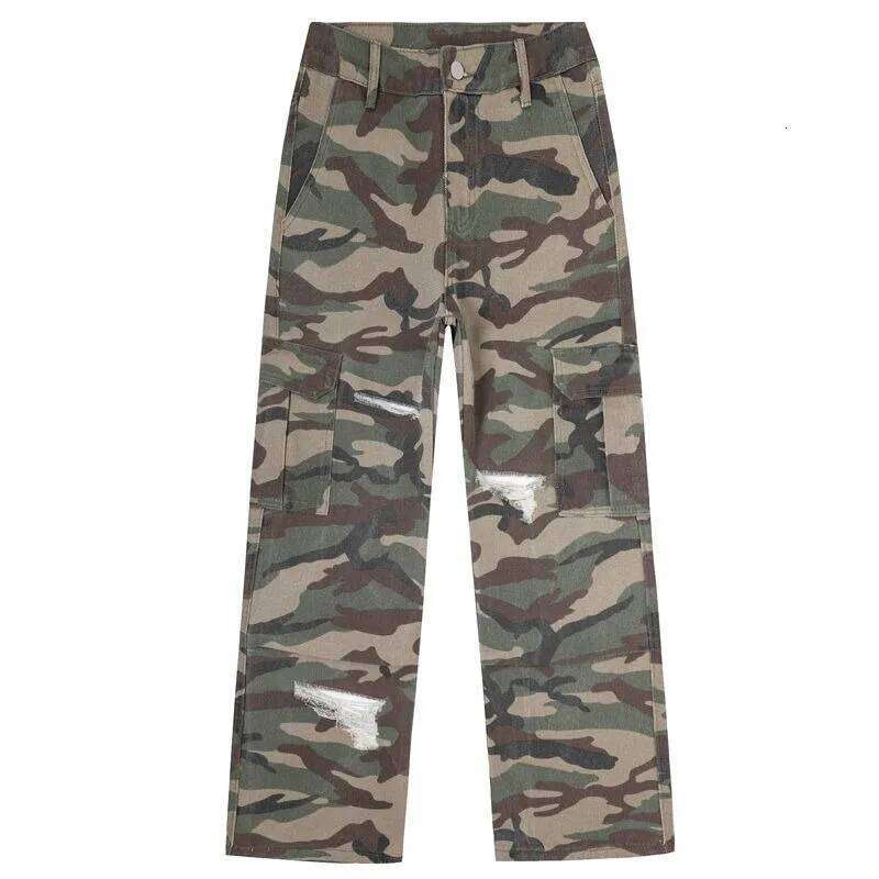 Vintage Camo Cargo Denim Big Pockets Mans Jeans American Y2k Straight-leg Baggy Men's Loose Wide Leg Pants X260207
