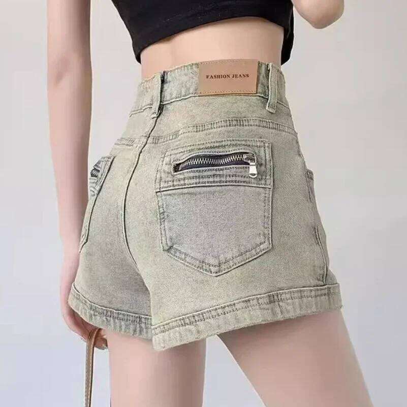 Women's Stretchy Jeans Summer 2025 - High-Waisted American Spicy with Slimming Straight Leg and A-Line Cut Shorts XJ260206