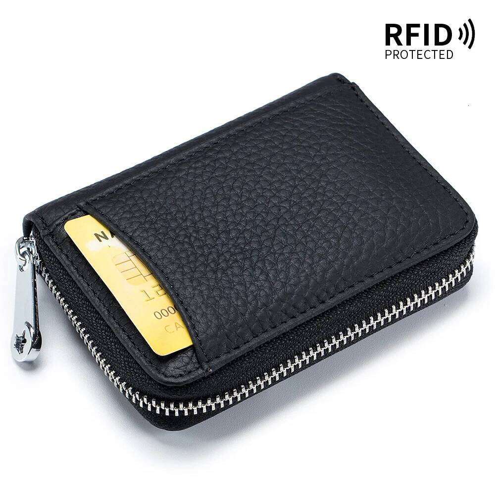Custom Letters Fashion Women Zipper Small Wallet Coin Purse RFID Blocking Credit Card Holder Genuine Leather Short Money Clip Y260206