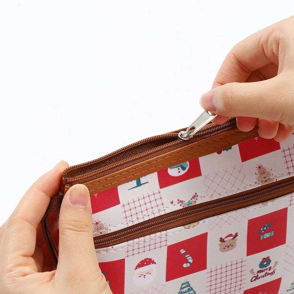 Large Korean style zipper PU makeup bag Fashionable printed women's handbag Portable key waterproof coin purse Y260206