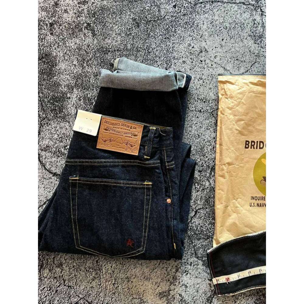 15oz Signature Commemorative American Retro Heavyweight Vintage Red Selvedge Embroidery Washed Denim Jeans Indigo Blue 5KM X260207