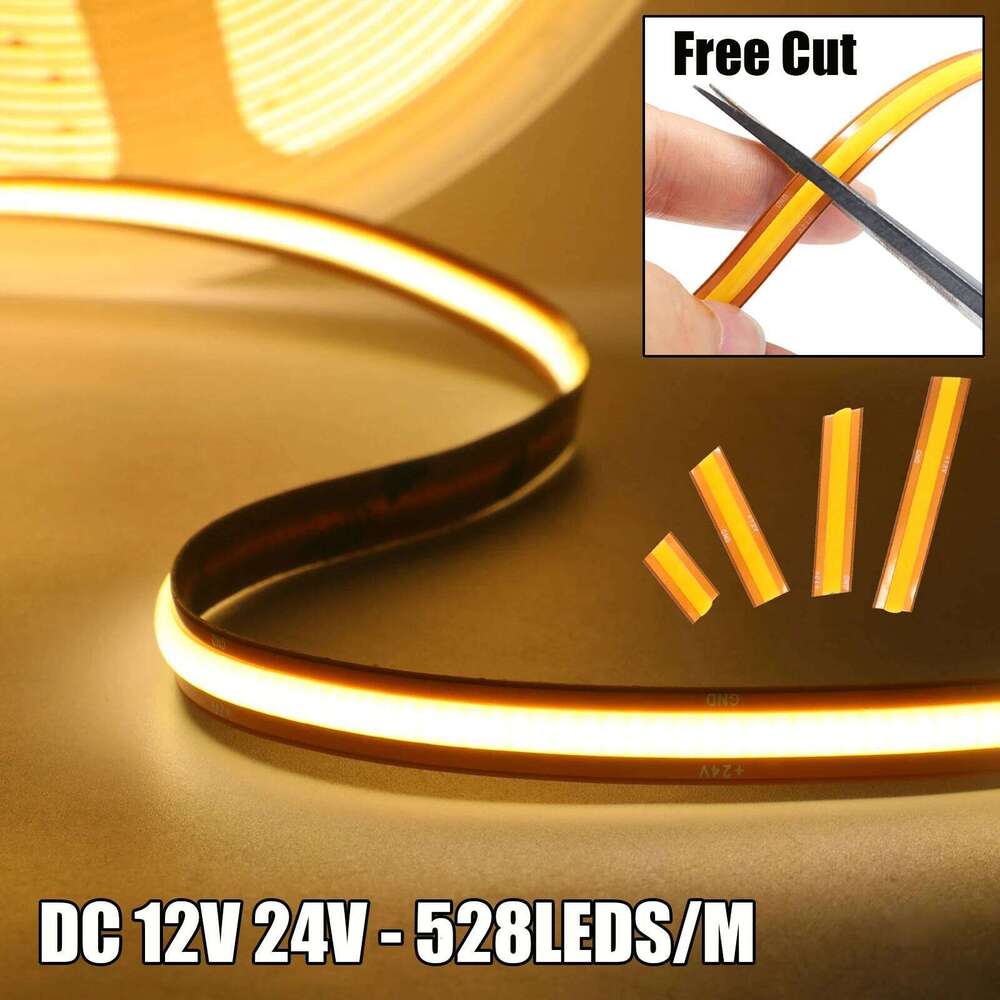 Free Cut LED DC 12V 24V Super Bright 528LEDS/M Self Adhesive Flexible Ribbon Strip Light For Home Decor 0.5M 5M 10M Z260206