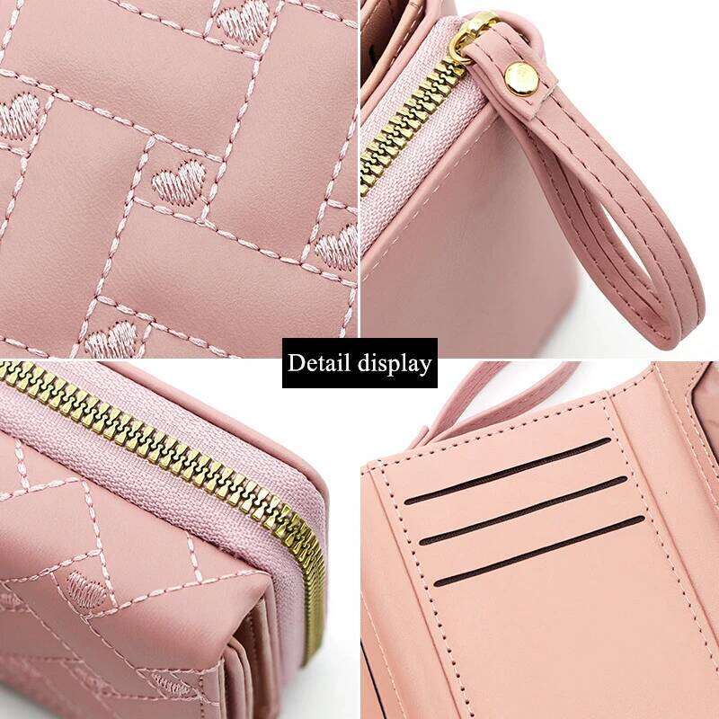 Women's Wallet Tri Fold Card Bag PU Multi Objects Pocket Short Fashion Embroidered Love Pattern Korean Minimalist New 2024 Y260206