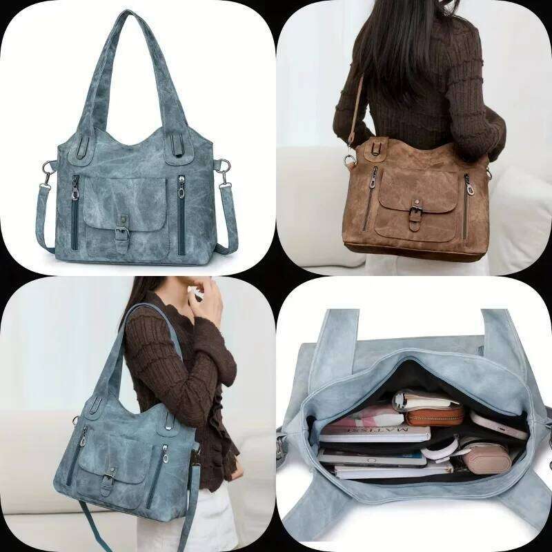 Soft Synthetic Leather Retro Women's Shoulder Tote Bag, Multiple Pockets for Daily Use or Work, Versatile Carry Bag Z260207 - view 7