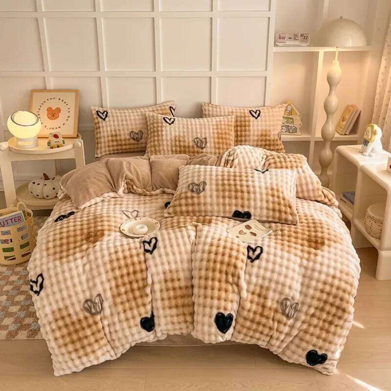 2024 New Milk Printed Bubble Four-piece Set Class A Winter Thickened Quilt Cover Sheet Baby Fleece XJ260206