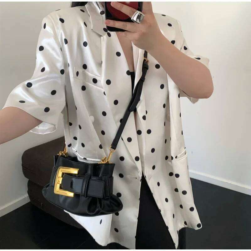 Y2k Belt Buckle Fashion Women's Handbags Pleated Design Cool Girls Underarm Bag Vintage Shoulder Bags Chain Tote Purses Y260205