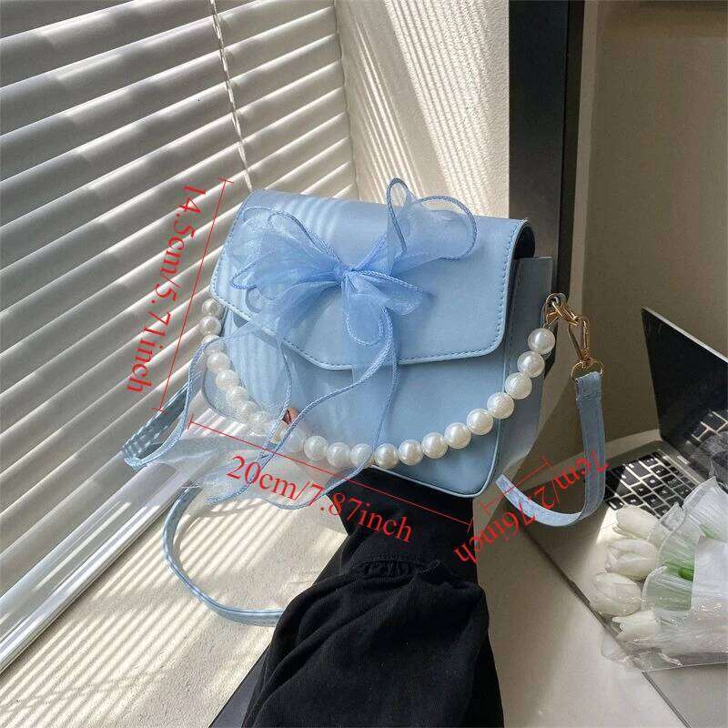 Korean Fairy Gentle Style Pearl Crossbody Bags, Fashion Lace Bow Single Shoulder Handbag, Versatile for Commuting and Banquets Z260207 - view 7
