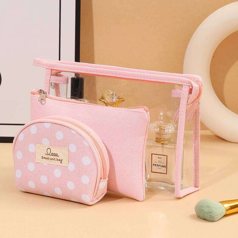 Polka dot canvas makeup Travel portable hand wash Ladies' hand-held storage bag Cute Student Wallet Y260206