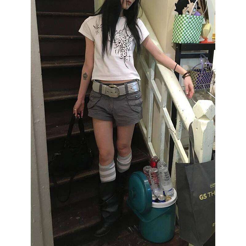 Y2K 2000S Cargo Women Harajuku Streetwear Baggy Shorts Summer Vintage Gyaru Aesthetic Pockets Casual Hot Short Pants New XJ260206