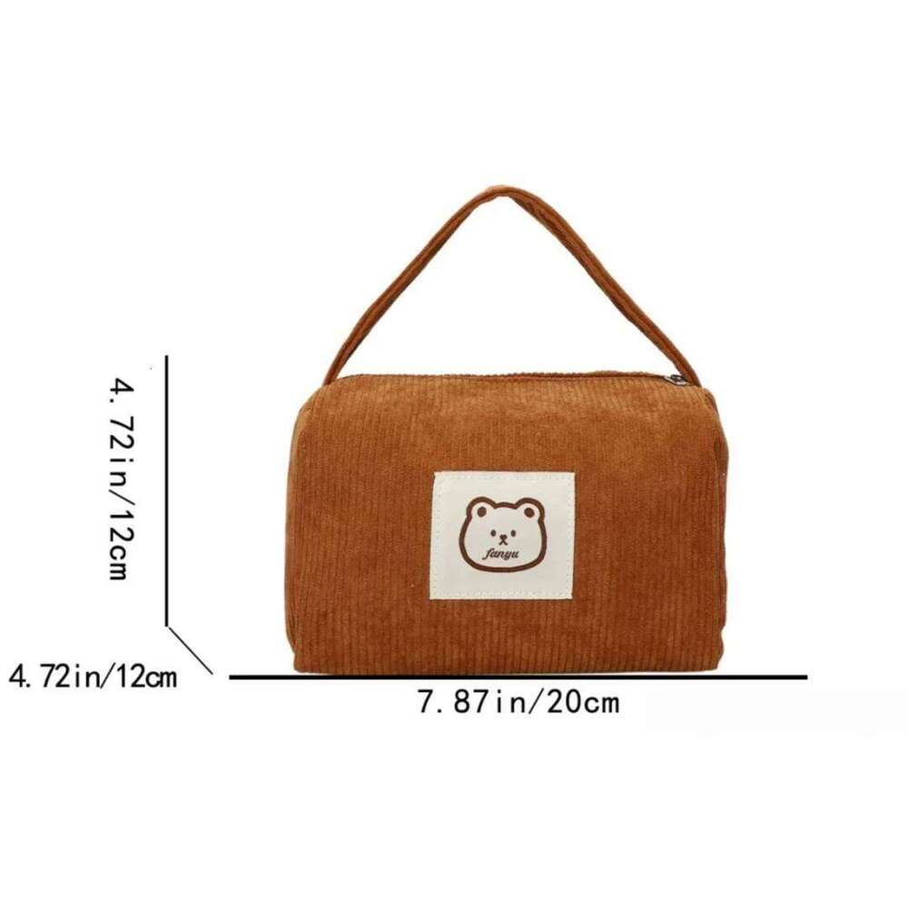 Bear Large Makeup for Women Corduroy Make Up Bags Zipper Pouch with Handle Cosmetic Organizer Toiletry Bag Y260206