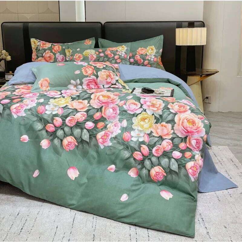 2025 new tribute cotton flower thickened bed sheet quilt cover large printing four-piece set household bedding XJ260206