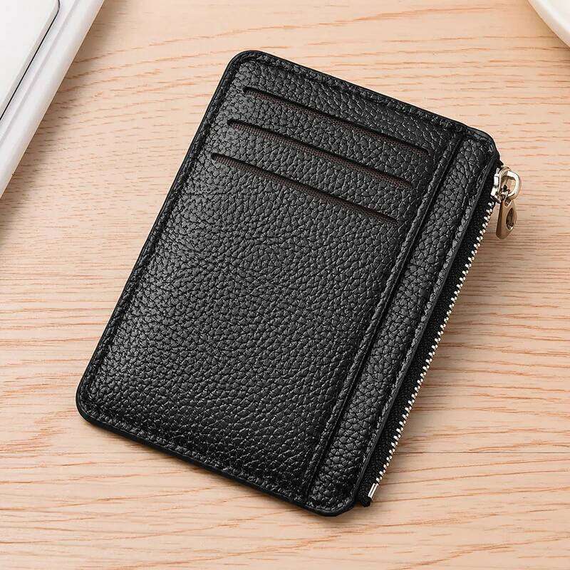New hot selling creative zipper card bag with large capacity, ultra-thin and multi slot lychee pattern coin wallet Y260206