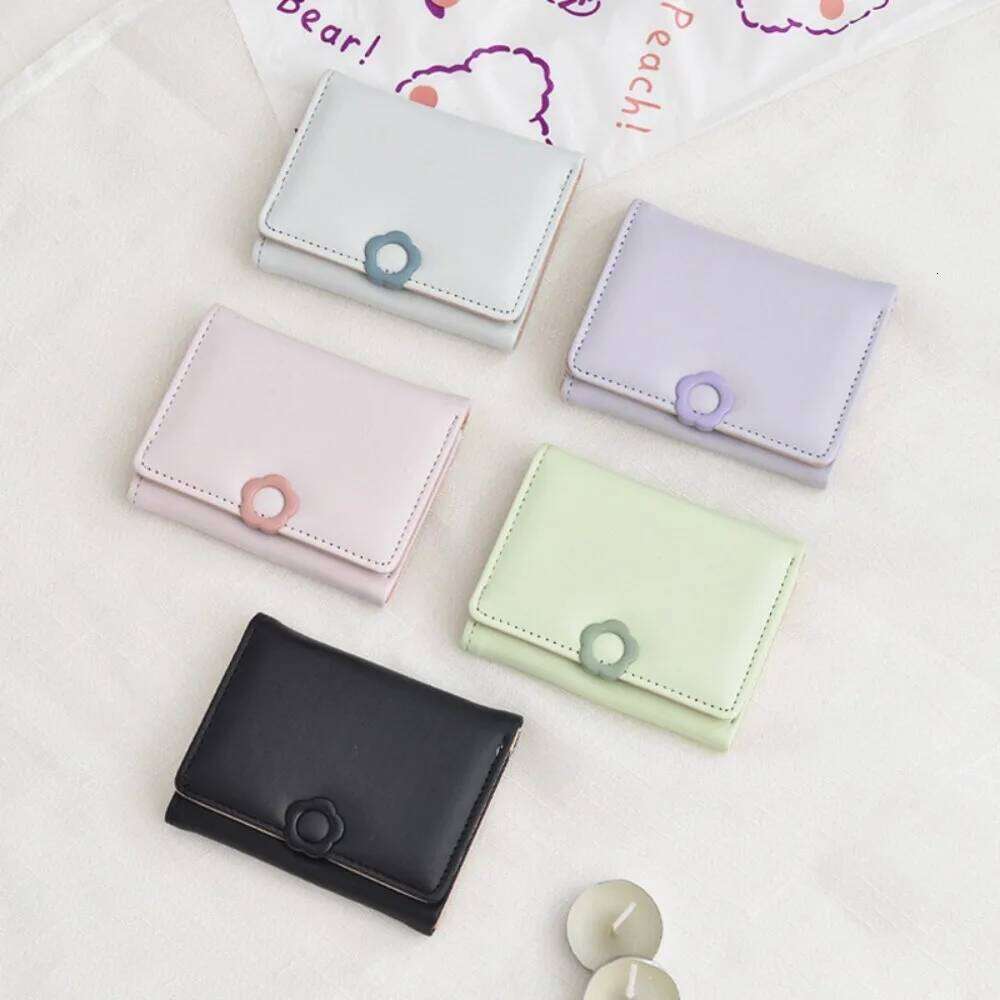 Simple Pu Leather Flower Short Multi-card Coin Tri-Fold Wallet Bank Card Bag Change Folding Purse Outdoor Y260206