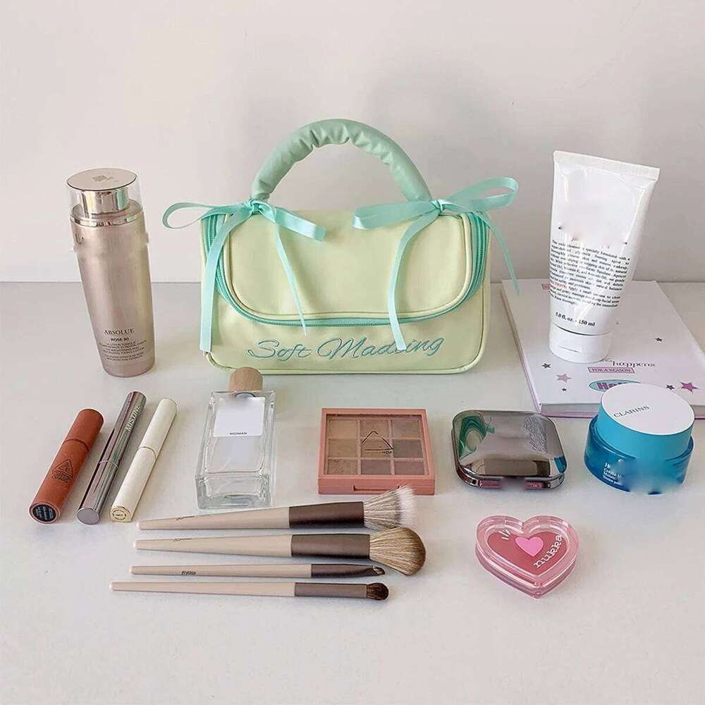 Polyester Bow Handheld Multi functional Cosmetics Storage Box Travel Wash Bag Y260206