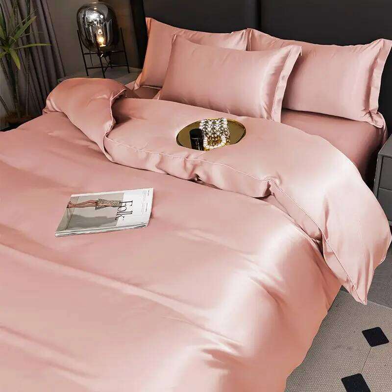 Pure Satin Silky Bedding Luxury Queen King Size Bed Set Quilt Duvet Cover Linens And Pillowcase For Single Double Bedclothes XJ260206