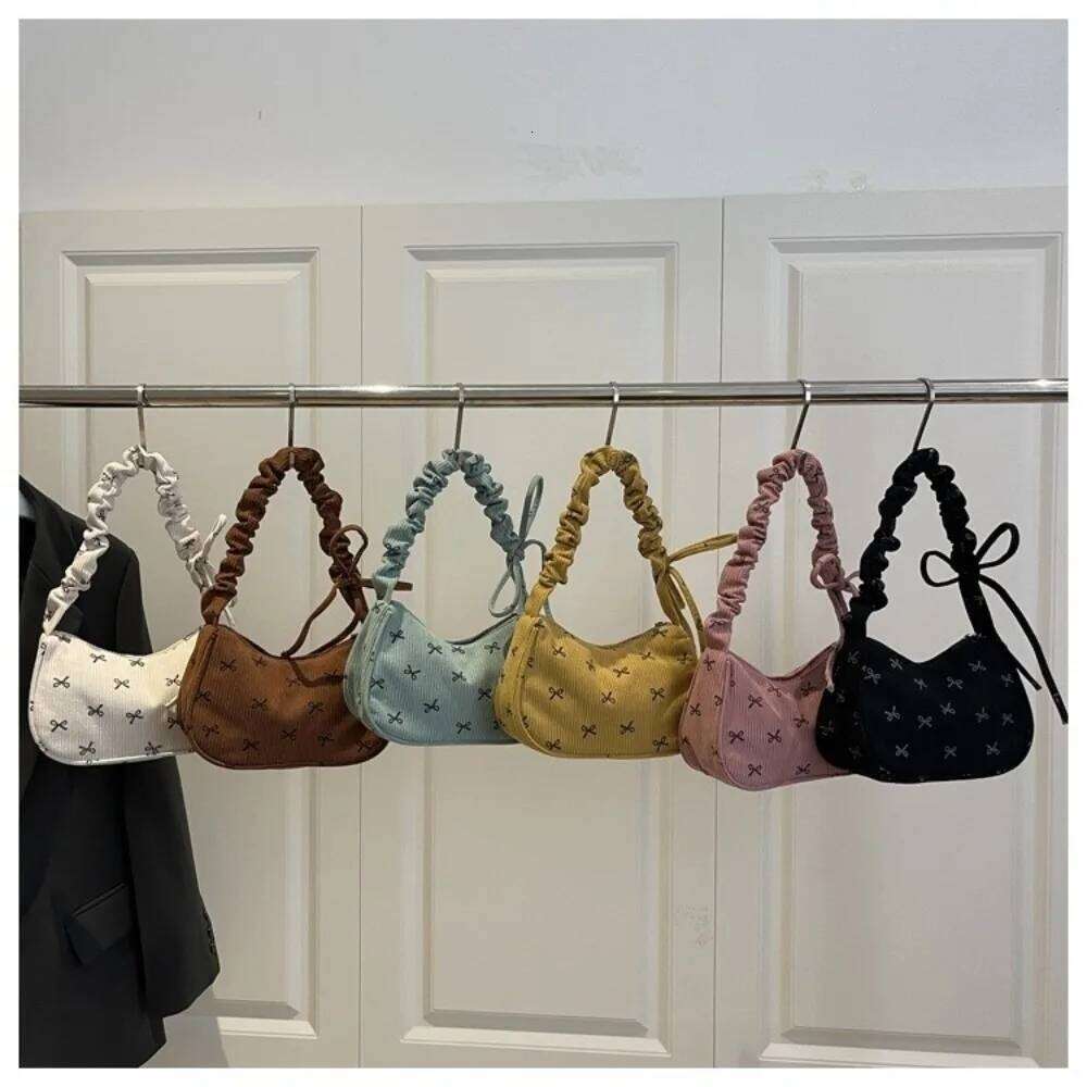 Casual Corduroy Underarm Cute Bowknot Large Capacity Shoulder Lightweight Tote Handbag Women Mini Small Clutch Bag Y260205