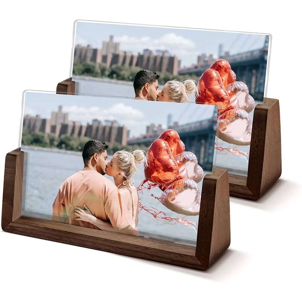 Walnut/Beech Creative Photo Set Acrylic U Shape Transparent 10X15 13X18 15X20 20X25cm Desktop Wood Pictures Frame S260205 3 436