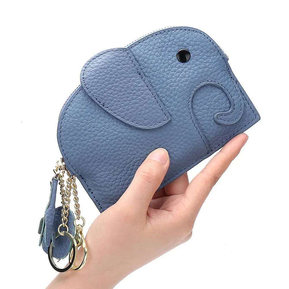 Women's thin personality fashion mini coin holder genuine leather creative small elephant soft cowhide wallet Y260206