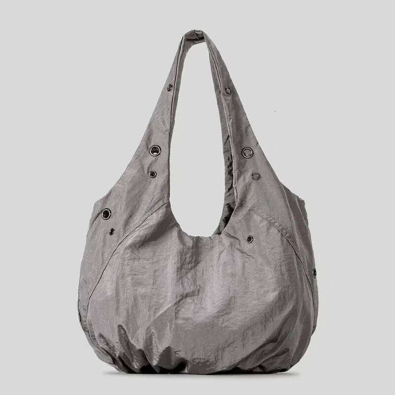 Women's Y2k Rivet Nylon Shoulder Bags Korean Popular Designer Handbag Large Capacity Shopper Purse with Zipper Vintage Roomy Bag Y260205