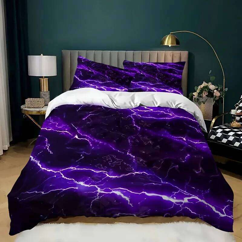Purple Lightning Duvet Cover Queen Thunder Print Bedding Sets 3 PCS For Kids Teen Adults Violet Room Decor Soft Comforter Covers XJ260206