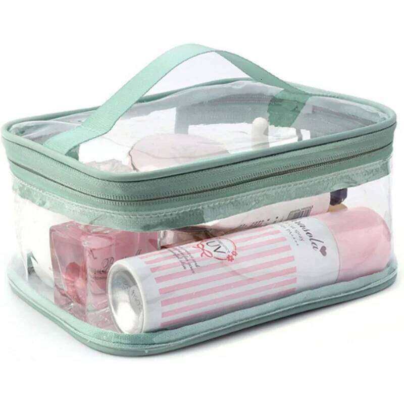 Portable Travel Waterproof Storage 2 Pieces PVC Zipper Makeup Bag Pink and Green Two-Tone Model Y260206