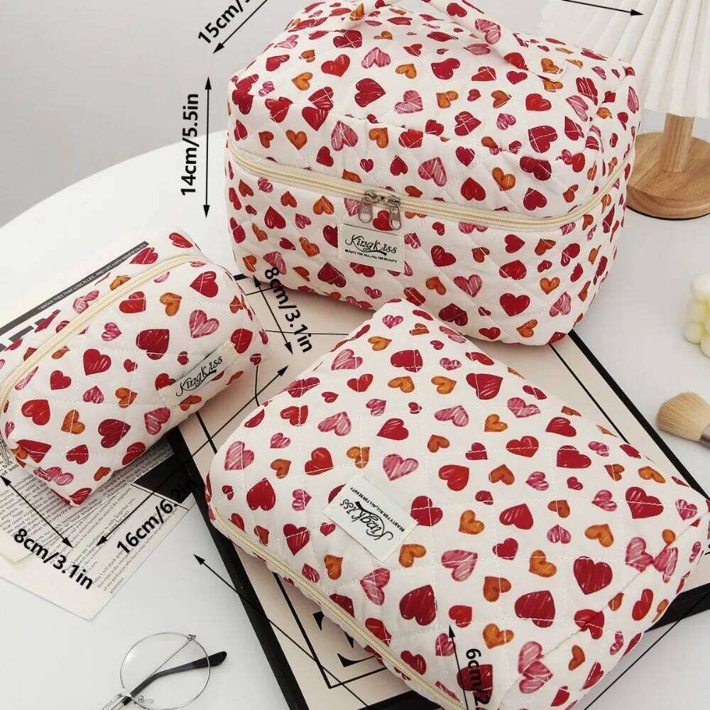 Personality Heart Print Women Cosmetic Handbag Large Capacity Travel Organizer Makeup Toiletry Pouch Tote Zipper Bag Y260206