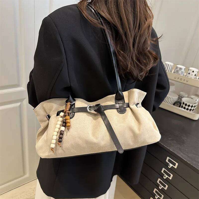 Vintage Belt Design Suede Shoulder Bags for Women Autumn Versatile Ladies Classic Handbags Large Capacity Female Tote Bag Y260205
