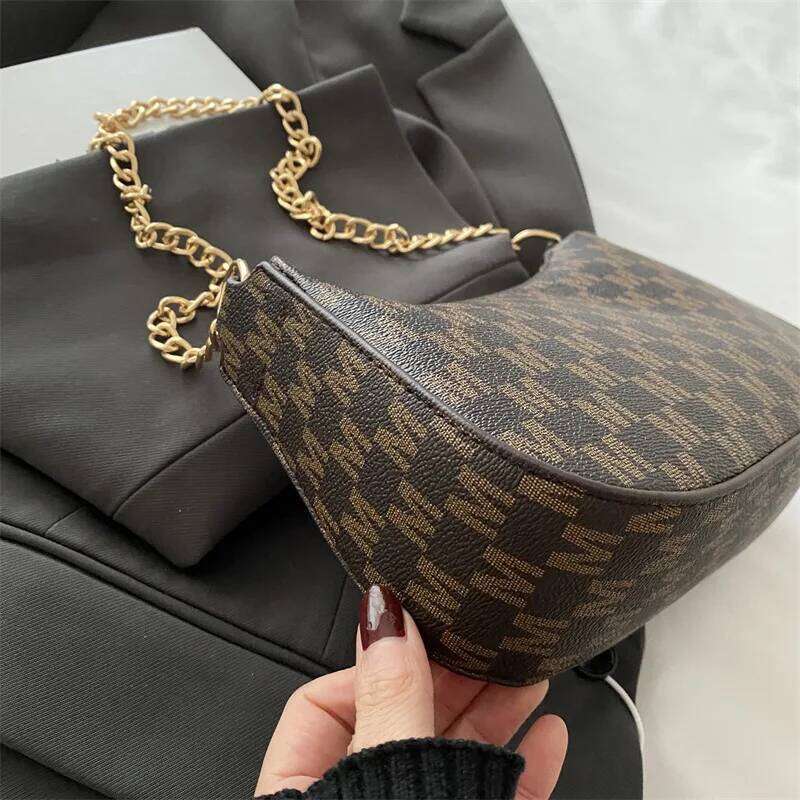 Leopard Print Retro Chic Style Half Moon Bag Gold Chain Strap Versatile Convertible Crossbody Shoulder/Purse for Women Daily Use Y260205