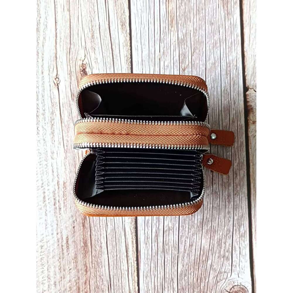 Fashion Credit Holder Wallet Genuine Leather Double Zipper Large Capacity Lady Card Case Y260206