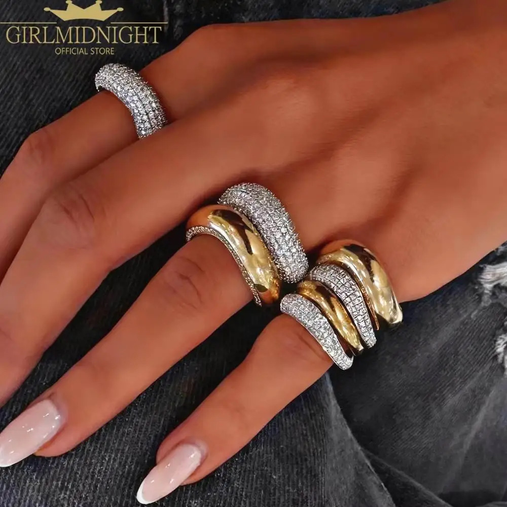 Iced Out Stack Chain Ring Gold Color Micro Paved 5A CZ Engagement Band Multi Piece Stacking Finger Fashion Jewelry 260205 - view 6
