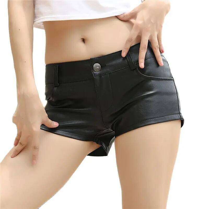 Black Slim Tight Pu Leather Low Waist Sexy Nightclub Pole Dance Women's Mini Micro Shorts XJ260206