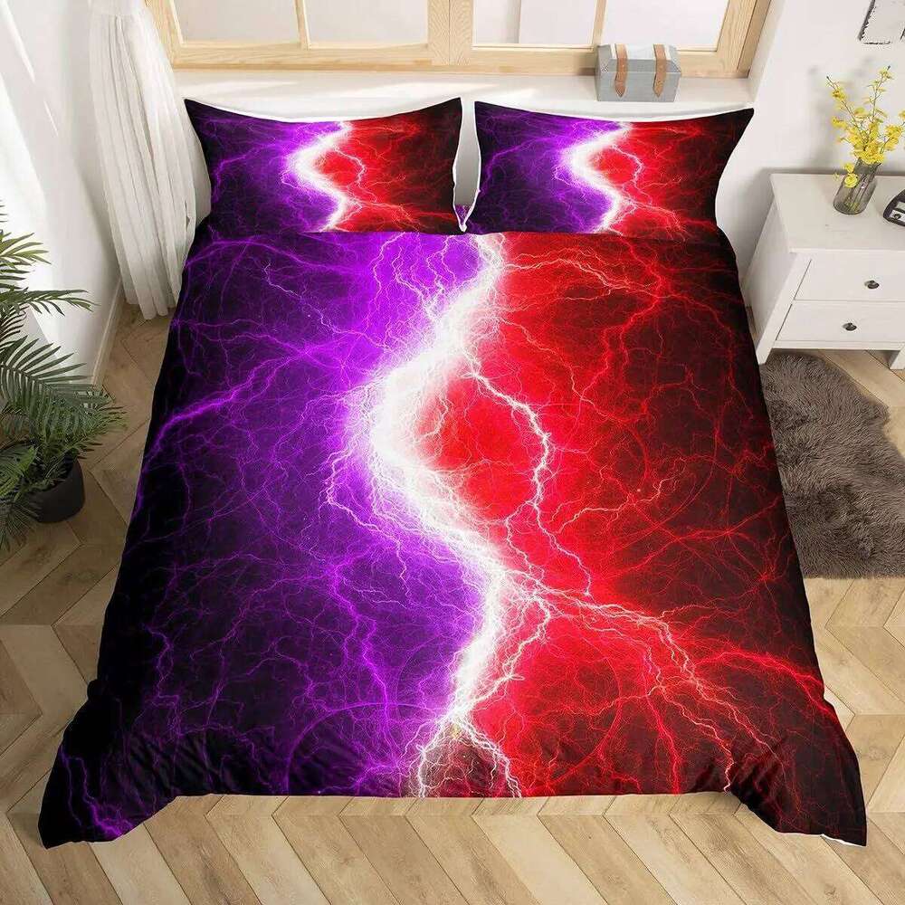 Purple Lightning Duvet Cover Queen Thunder Print Bedding Sets 3 PCS For Kids Teen Adults Violet Room Decor Soft Comforter Covers XJ260206