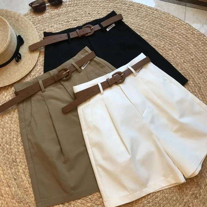 New Wide Leg for Women Summer Thin Cotton A Line Short Pants Office Lady Classic Loose Casual Zipper Womens Shorts XJ260206