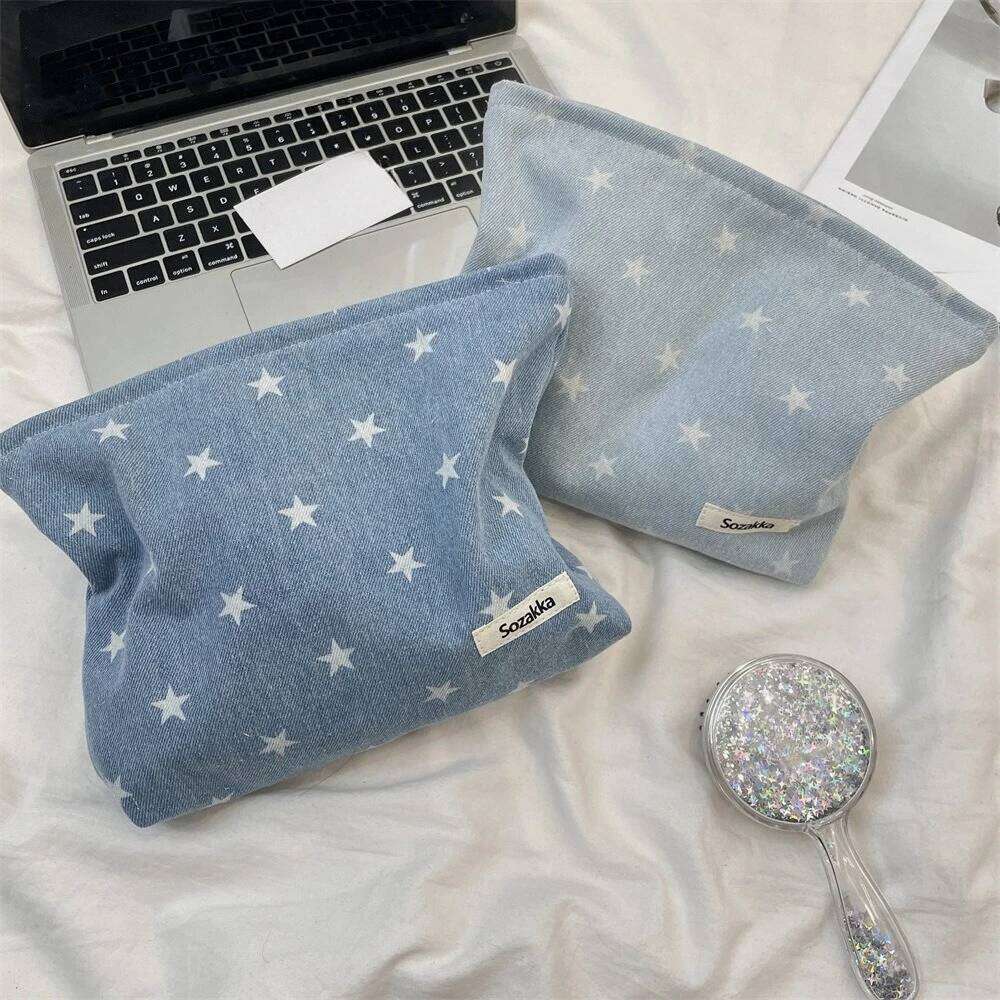 Korean Style Large bow stars print make up Zipper case Skin Care Products Cosmetics Storage Bags Travel Makeup Bag Y260206