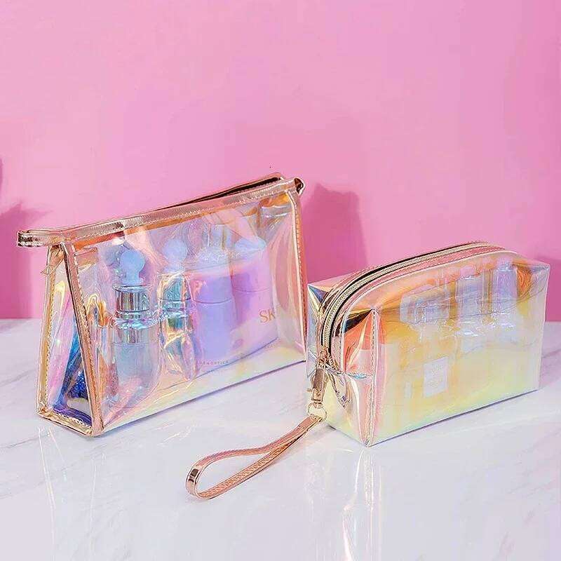 Fashion PVC Transparent Women Make Up Case Laser Beauty Organizer Pouch Mini Jelly For Ladies Cosmetic Bag Y260206