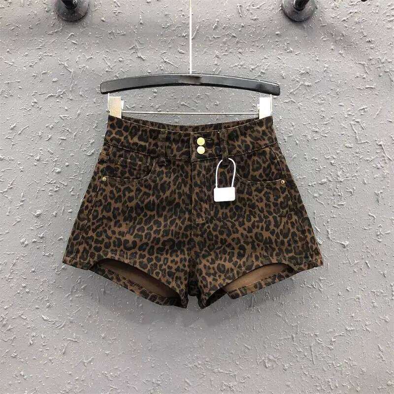 Leopard Print High Waist Denim Women's New Irregular Fashion Wide-leg Pants Booty Shorts Jeans XJ260206