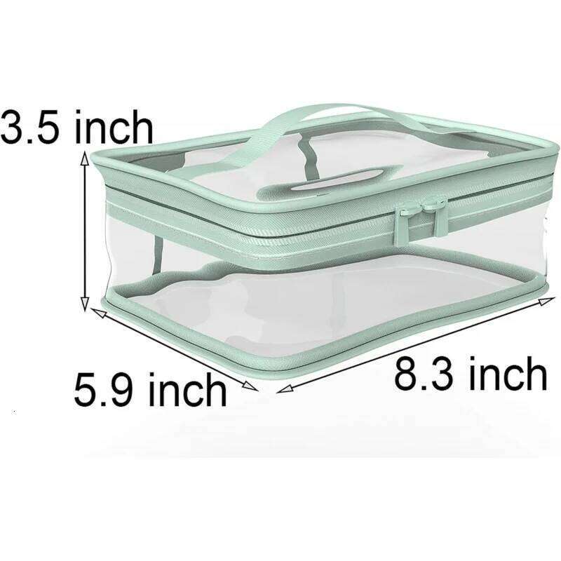 Cosmetic Zipper Waterproof Portable Travel Storage Bag 2 Pieces, pink and green, Polyvinyl Chloride Y260206