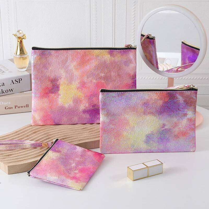 Colorful laser waterproof PU gradient cosmetic New minimalist wash Fashionable portable multifunctional makeup bag Y260206