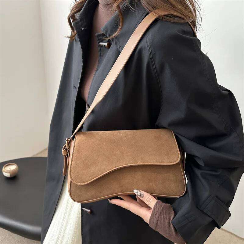 Faux Suede Women's Underarm Bags Simple Design Ladies Shoulder Bag Matte Leather Solid Color Female Purse Handbags Y260205