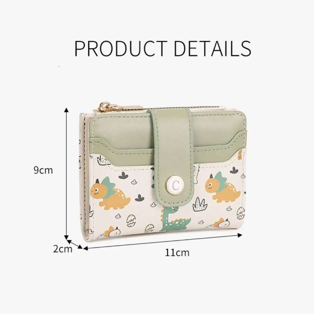 New PU Leather Mini Wallet Dinosaur Short Card Holder Zipper Coin Purse Women Girls Y260206