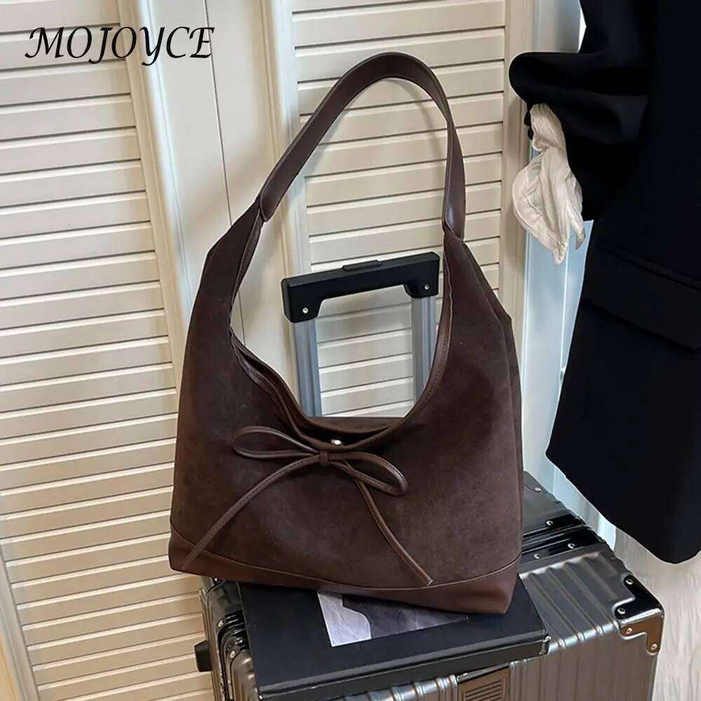 Bow Hobo Solid Colour Handbag Lightweight Slouchy Shoulder Bag for Women Travel Shopping Work Y260205