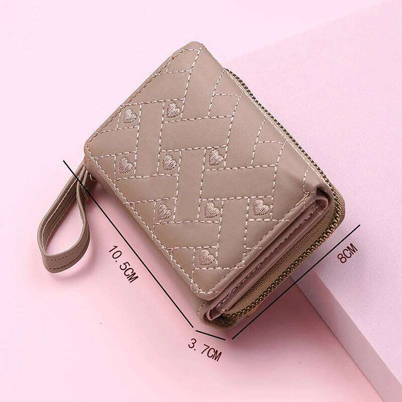 Women's Wallet Tri Fold Card Bag PU Multi Objects Pocket Short Fashion Embroidered Love Pattern Korean Minimalist New 2024 Y260206