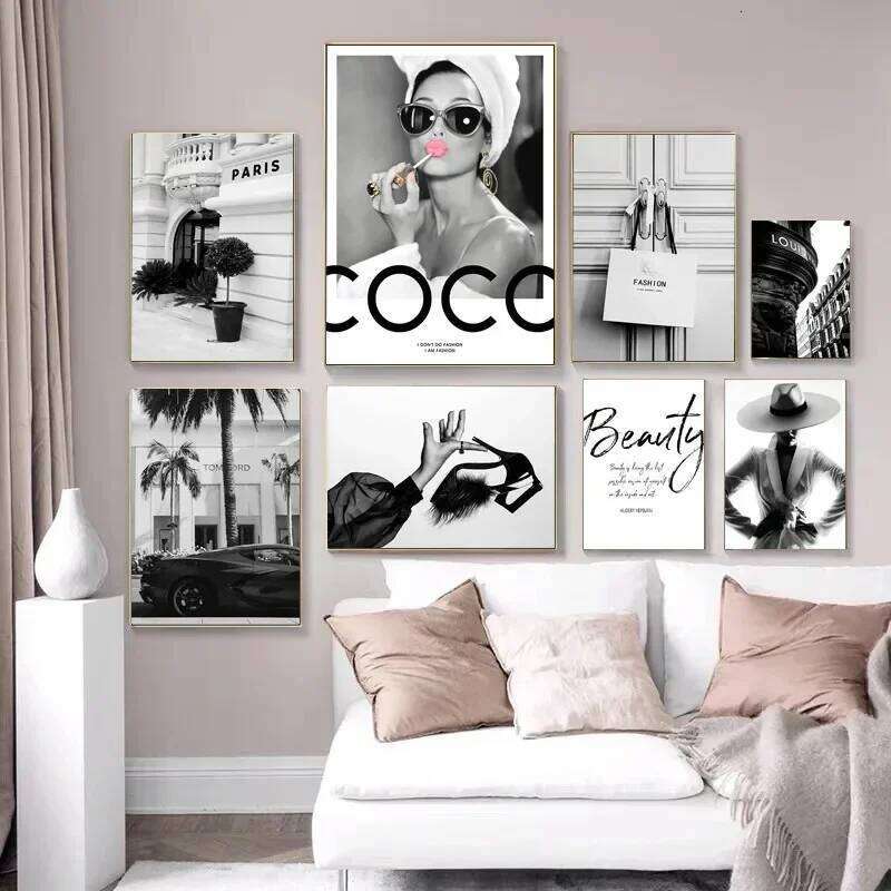 Fashion Perfume Women Super Car Poster Luxury Black White Paris Decorative Paintings Canvas Wall Art Pictures Living Room Dec No frame 26W0207