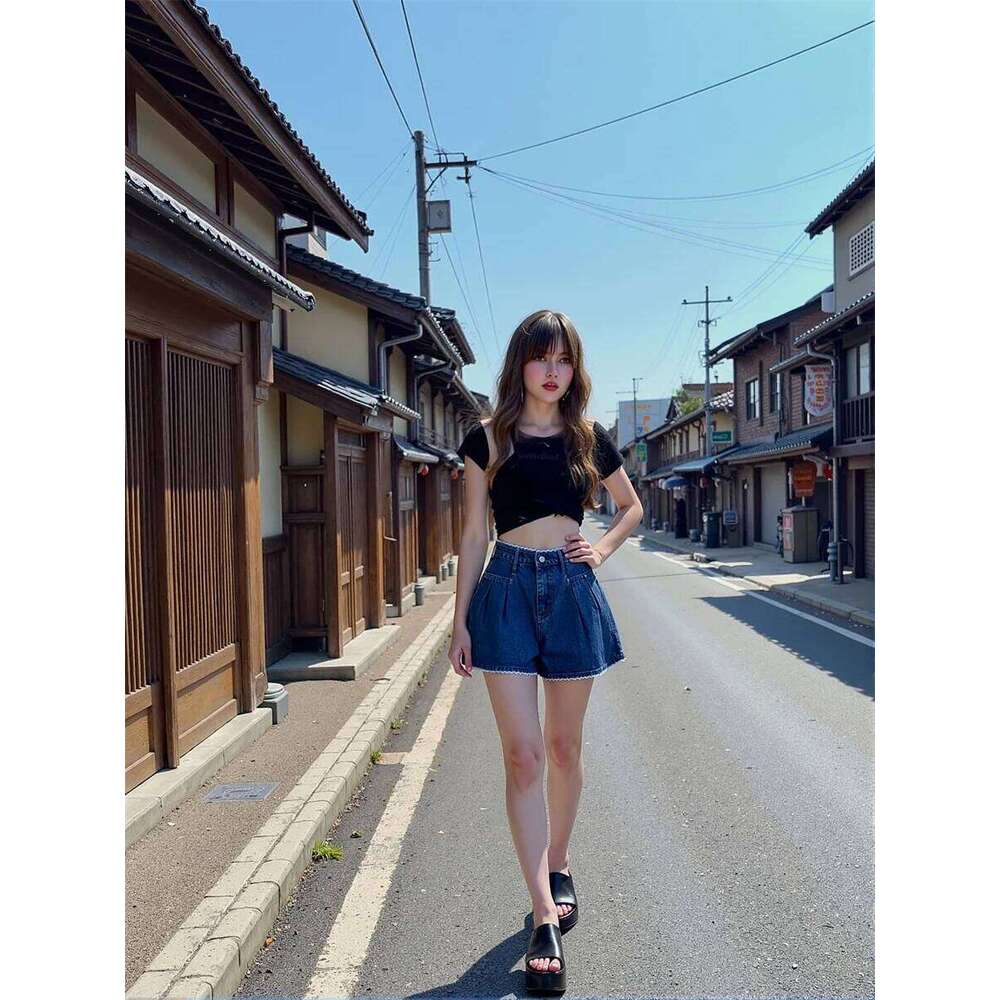 Dark Blue Womens Harajuku Y2k Denim Shorts Gyaru Low Rise Jean Slim Fit Hipster Japanese Trendy Fashion Summer XJ260206