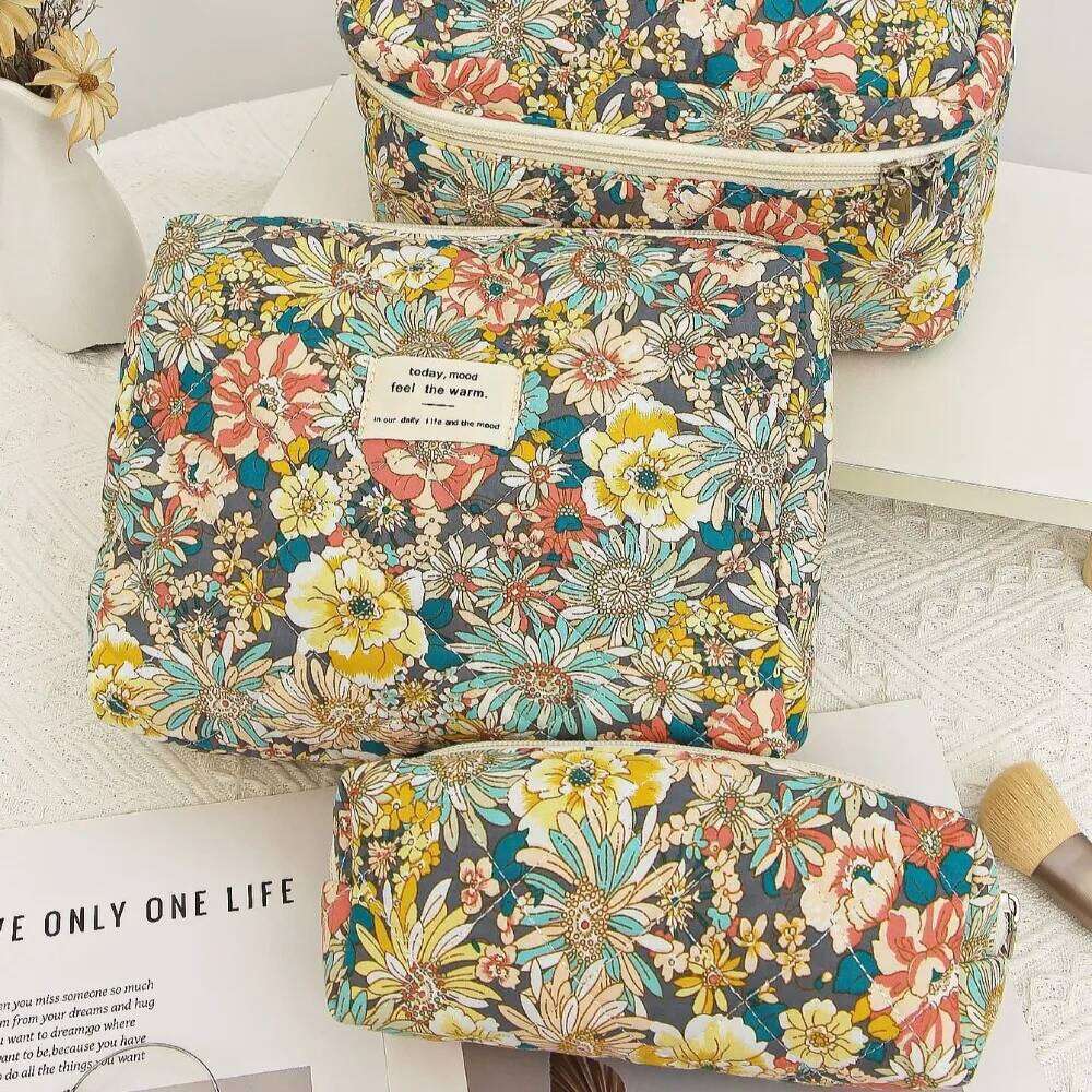Fashion Floral Print Women Quilting Cosmetic Portable Travel Makeup Storage Pouch Handbag Mini Organizer Make Up Bag Y260206