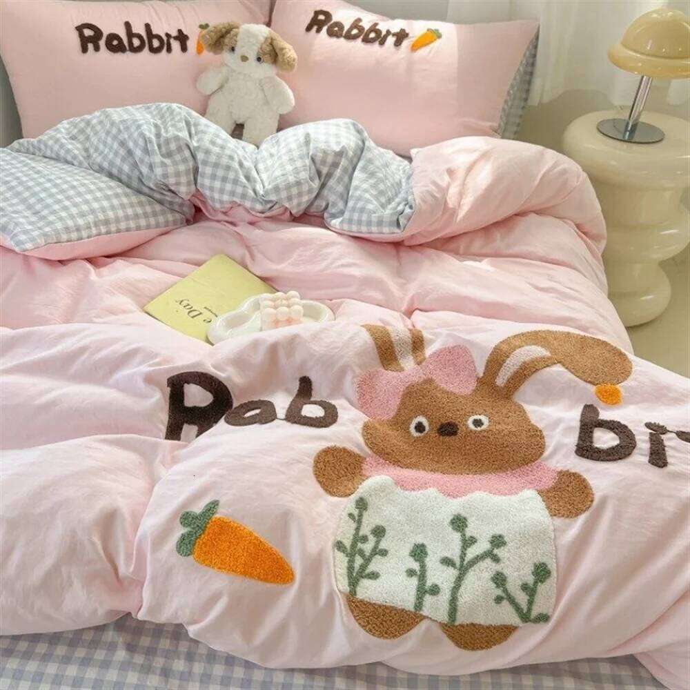 Cartoon German Cat Towel Embroidery Sanded Autumn And Winter Bedding Four-Piece Set Quilt Cover Bed Sheet Cute XJ260206